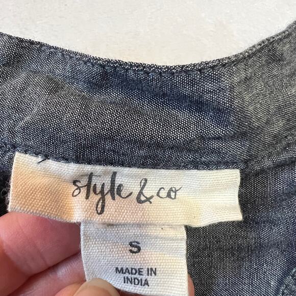 Style & Co. Quarter Button Up Chambray Tunic Top Size S Lightweight Lace Boho - Picture 5 of 11